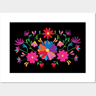 Otomí mexican flowers embroidery boho chic cinco de mayo colorful fiesta Posters and Art